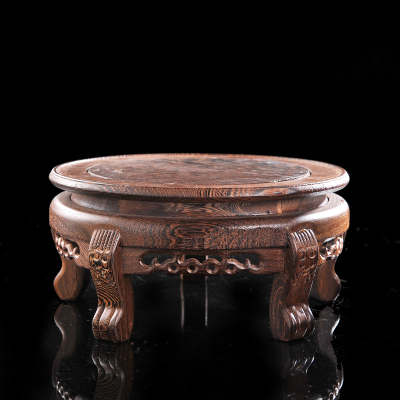 Wooden round high classical vase Joe wood carve patterns or designs on woodwork pot base manual wenge circle