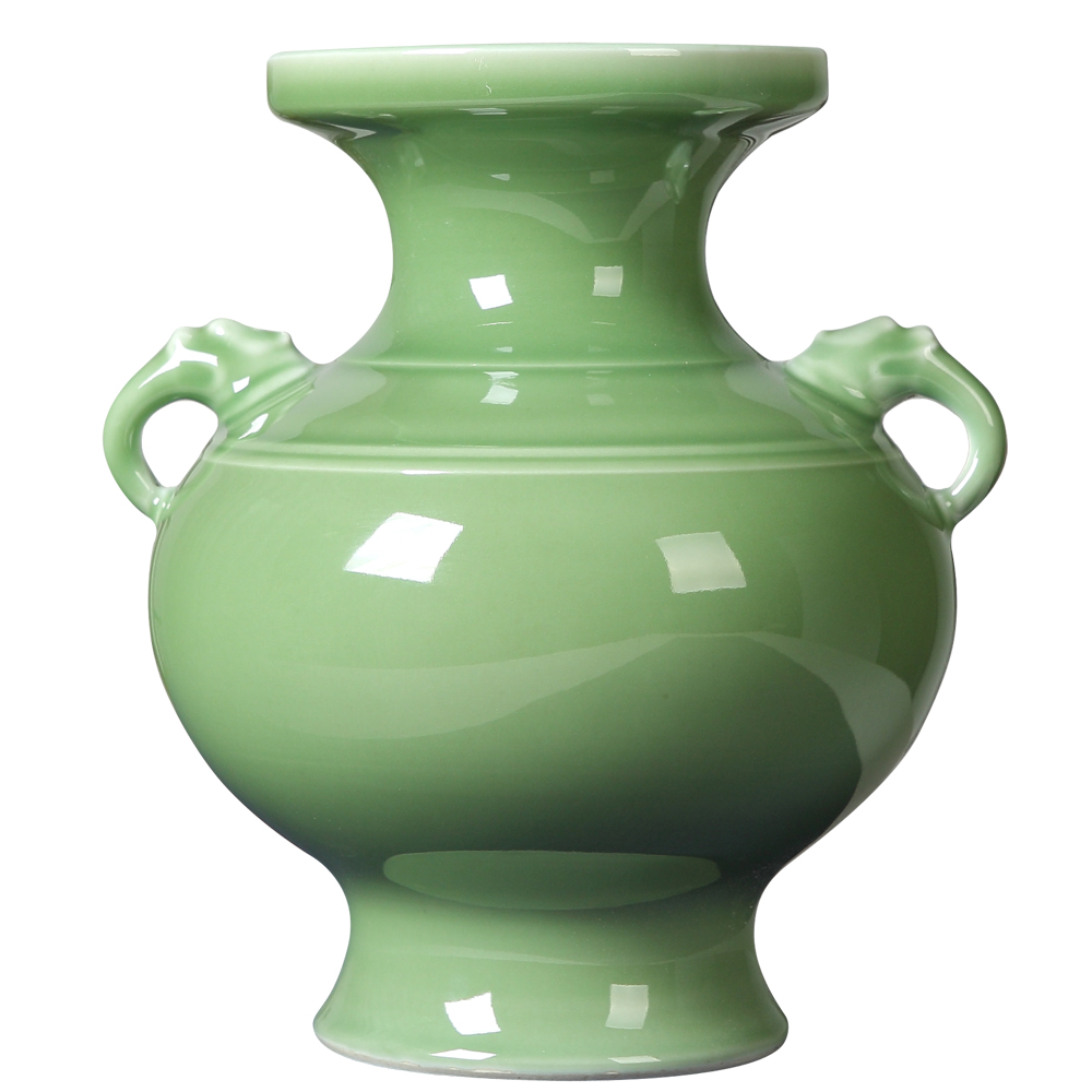 Jingdezhen ceramic furnishing articles manually shadow celadon ears flower vases, flower implement new sitting room of Chinese style household act the role ofing is tasted