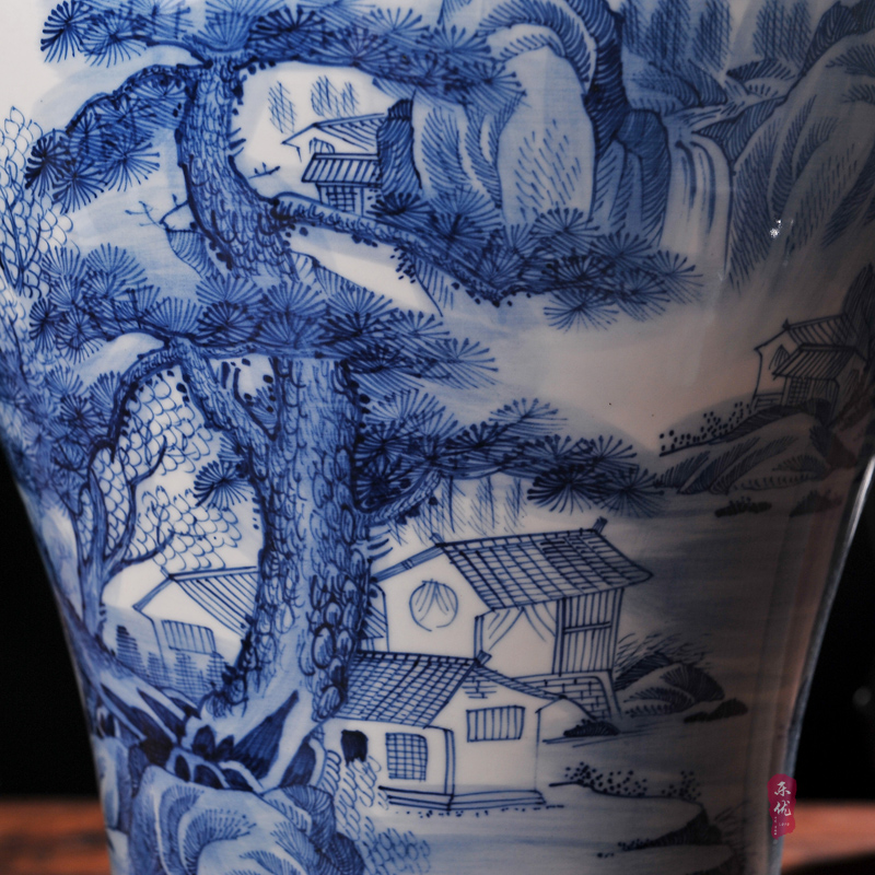 Jingdezhen ceramics antique hand - made landscape general pot of blue and white porcelain vase household adornment handicraft furnishing articles