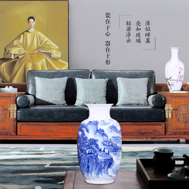 Jingdezhen blue and white porcelain vases, pottery and porcelain hand - made scenery figure arranging flowers large Chinese style household act the role ofing is tasted