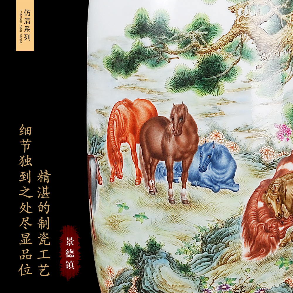 Jingdezhen ceramics furnishing articles imitation the qing qianlong heavy pastel 8 figure vase sitting room of Chinese style household ornaments
