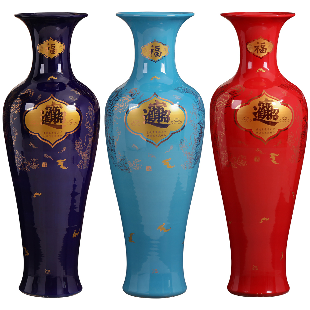 Jingdezhen ceramic floor big vase a thriving business red hotel new home furnishing articles of Chinese style household ornaments