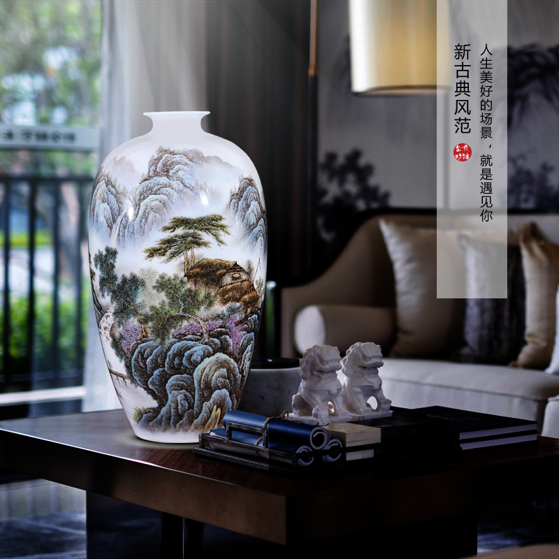 Jingdezhen ceramics hand - made pastel landscape vases, flower arranging furnishing articles large sitting room of Chinese style household decorations