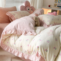 Winter Milk Velvet Four-Piece Set, Fleece-Lined and Thickened, Autumn and Winter Coral Fleece Plush Duvet Cover, Bed Sheet, Three-Piece Bed Set