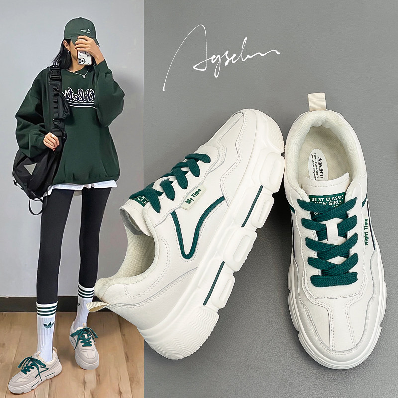 Genuine leather small white shoes women 2021 Winter new gush spring ultra fire 100 hitch casual sports old daddy thick underfloor shoes