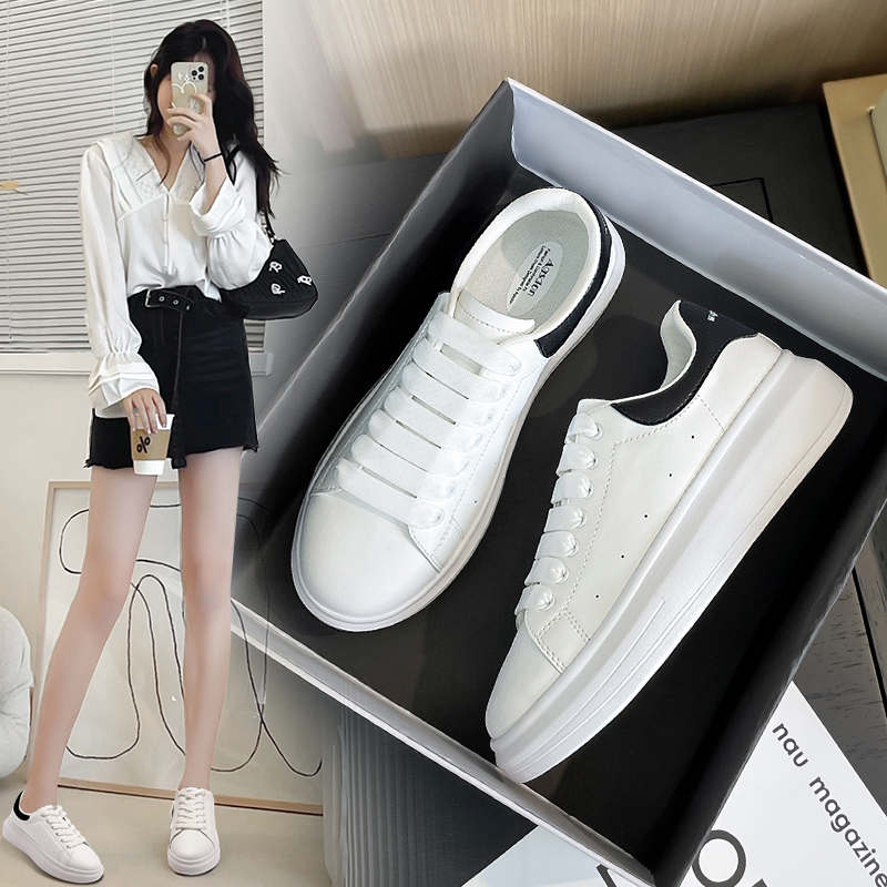 Genuine leather white shoes for women 2025 new summer height-enhancing women's shoes thick sole versatile board shoes popular shoes sports shoes