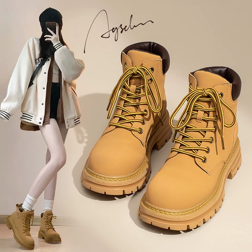 Martens, ботинки на платформе, короткие сапоги, из натуральной кожи, коллекция 2023, осенние