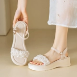 Сандалии на платформе, летняя обувь, белая спортивная подходит с юбкой, пляжные слайдеры, французский стиль
