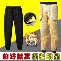Lamb cashmere sweatpants mens winter plus velvet padded length warm casual pants loose fattening plus size bunched trousers Cotton