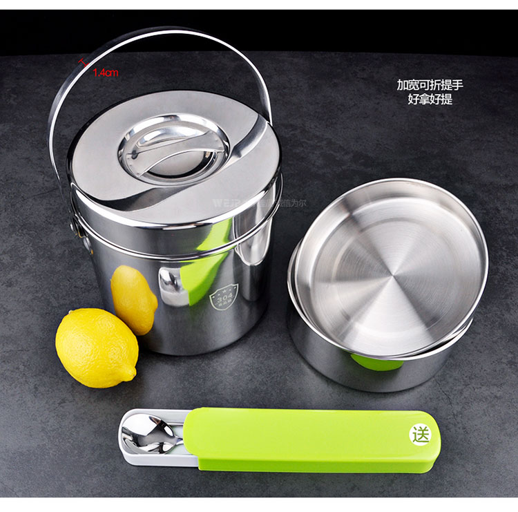 Nồi inox 304 hộ gia đình xô hộp cơm trưa hộp cơm ba lớp dung tích lớn sinh viên nồi súp - Hộp cơm điện sưởi ấm hộp cơm văn phòng unie