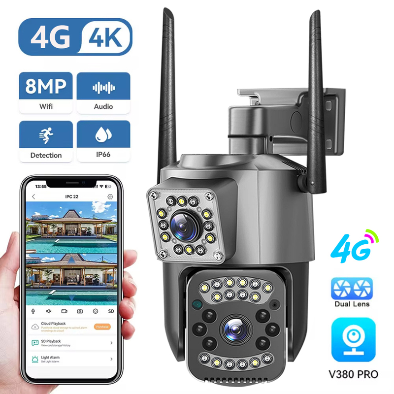 V380Pro Wireless Surveillance Camera Dual Camera Binocular Wifi Camera 4g English Eu Version