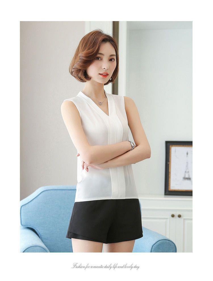 V-neck Sleeveless shirt female Spring and summer The new suit Inner lap Undershirt female Cut sleeve Solid color Chiffon Wear out Vest