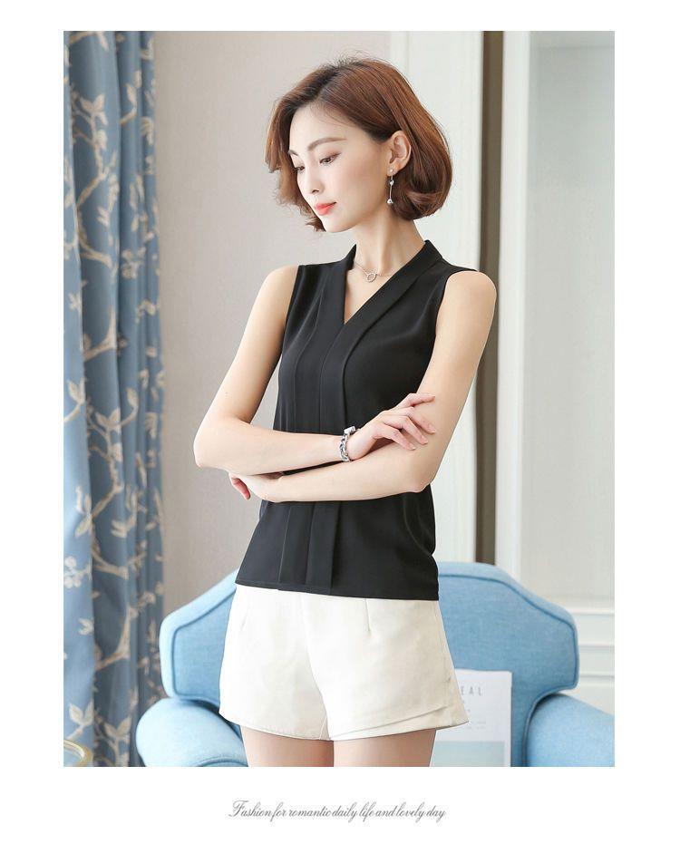 V-neck Sleeveless shirt female Spring and summer The new suit Inner lap Undershirt female Cut sleeve Solid color Chiffon Wear out Vest