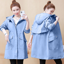 Pregnant womens coat spring and autumn 2021 new fashion loose mid-length large size waist top pregnancy hooded windbreaker