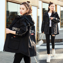 Plus size maternity wear autumn new fashion hooded cardigan top to cover belly fat MM loose coat windbreaker 200 pounds