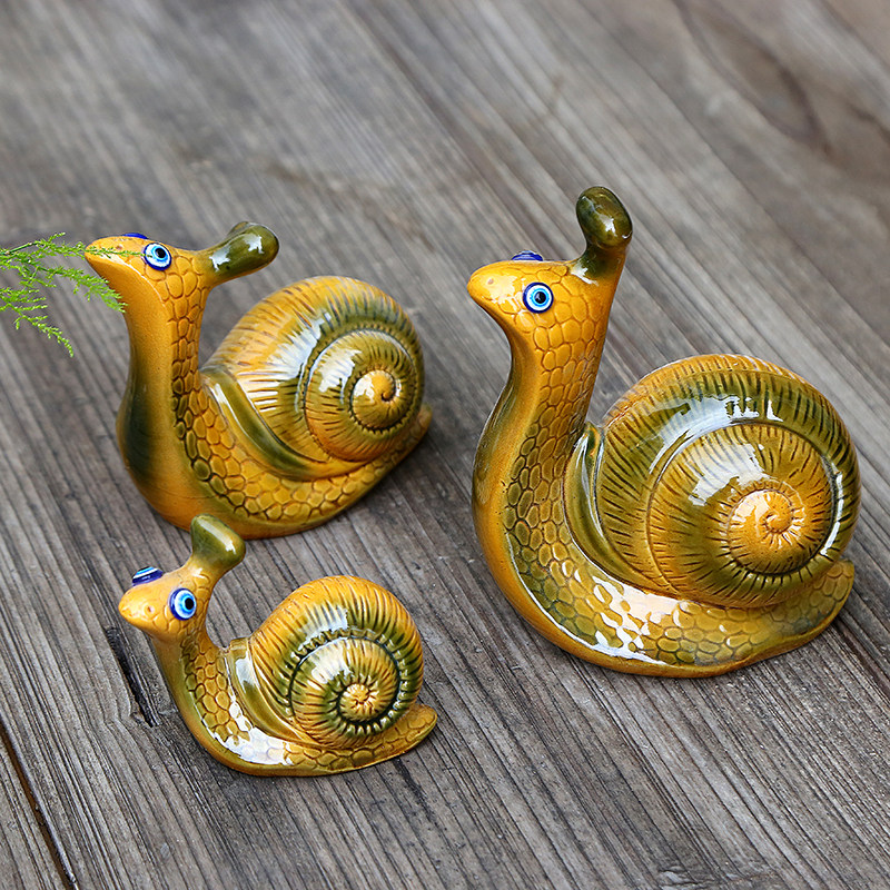 Ceramic Snail Triple Mouth Home Pendulum Potted ornaments Home Desktop Swing Pieces Multimeat Garden Patio Tea Playoff-Taobao