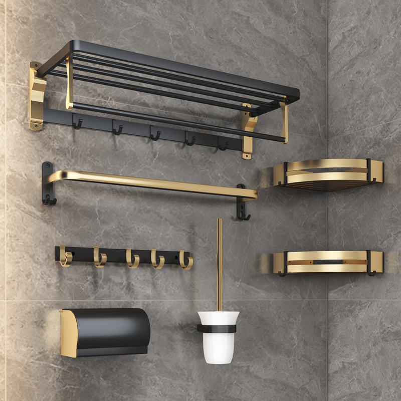 Space aluminum bathroom rack wall-mounted towel rack light luxury wind free punch powder room toilet toilet towel rack