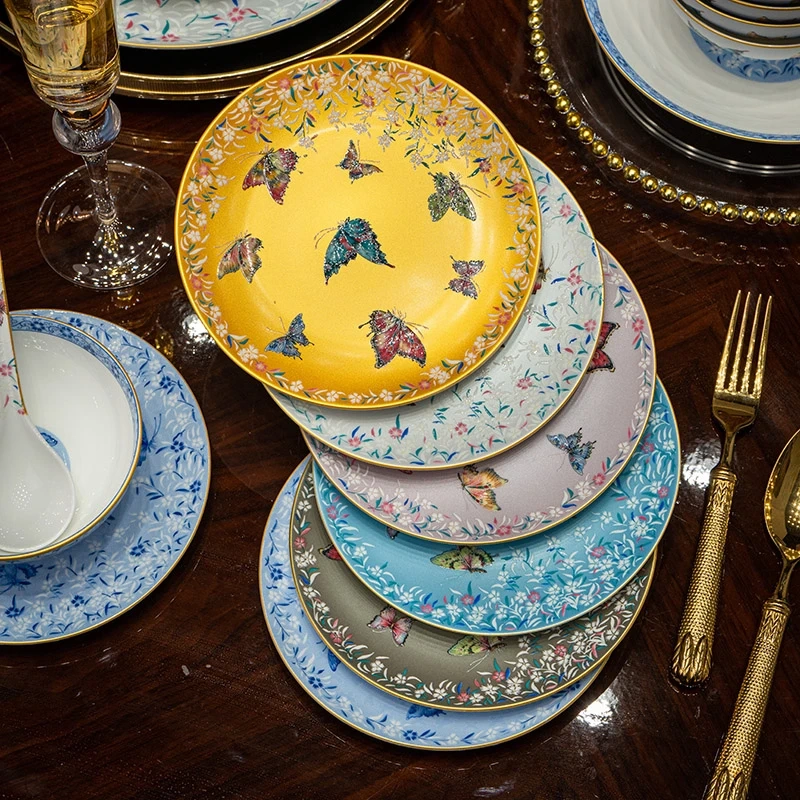 Pianpian 7inch Plate】Jingdezhen Enamelware Bowls and Plates, Chinese-Style Decorative Plates, Flat Plates, Breakfast Pastry Plates, Dinner Plates, Bone China Plates