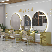 Net red beauty salon Barber shop mirror hair salon special with light round mirror hair cutting mirror wall tide simple