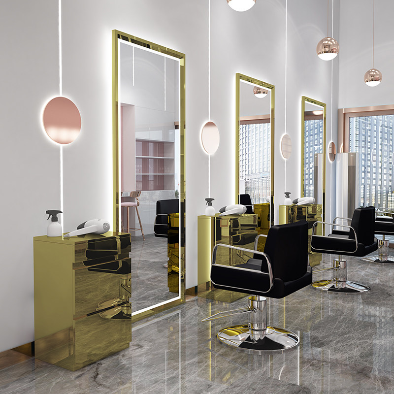 Net Red Hairdressingshop Cut Hair Mirror Beauty Hair Shop Mirror Desk Hair Salon Special single sided reversible wall Stainless Steel Floor Mirror