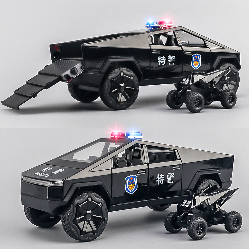 Large Police Pickup Truck Alloy Toy Car for Boys, Public Security 110 Special Police Off-Road Vehicle Model Children's Car