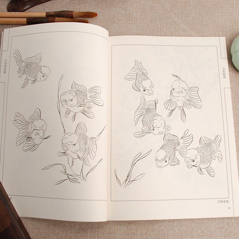 Chinese painting line of dryfish painting book white painting white painting painting white painting of brush painting of beginner fish