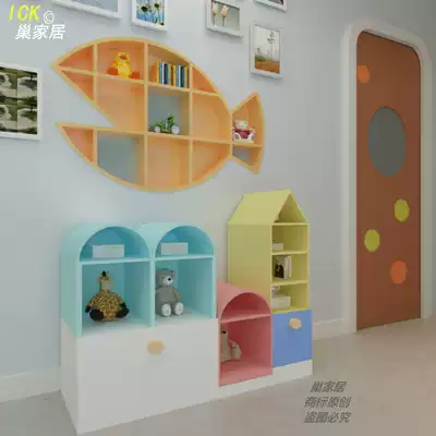 Children's early education center solid wood wall cabinet Kindergarten toy storage cabinet Nordic style long cabinet storage cabinet custom