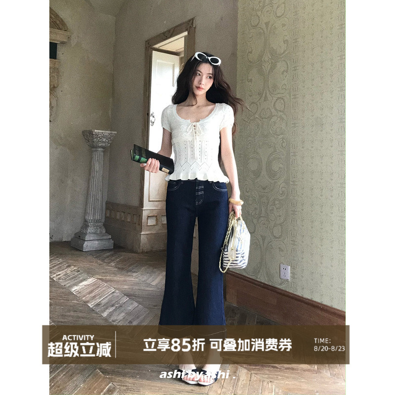Greater Than Poetry Collection Original Cowhide Capri Vintage High-Waisted Stitched Flared Loose Straight Slimming Cropped Denim Pants for Summer Greater Than Poetry Collection Original Cowhide Capri Vintage High-Waisted Stitched Flared Loose Straight Slimming Cropped Denim Pants for Summer