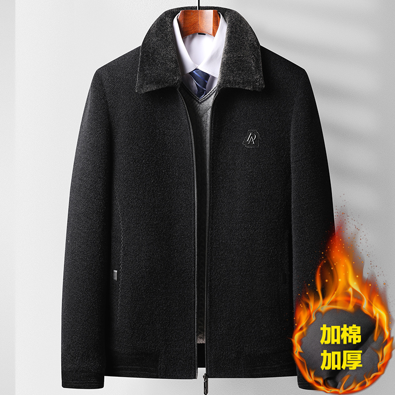 Middle aged Dad Autumn winter clothing Hooded Jacket Plus Suede Thickened Men Loose Casual Chenille Clips 07