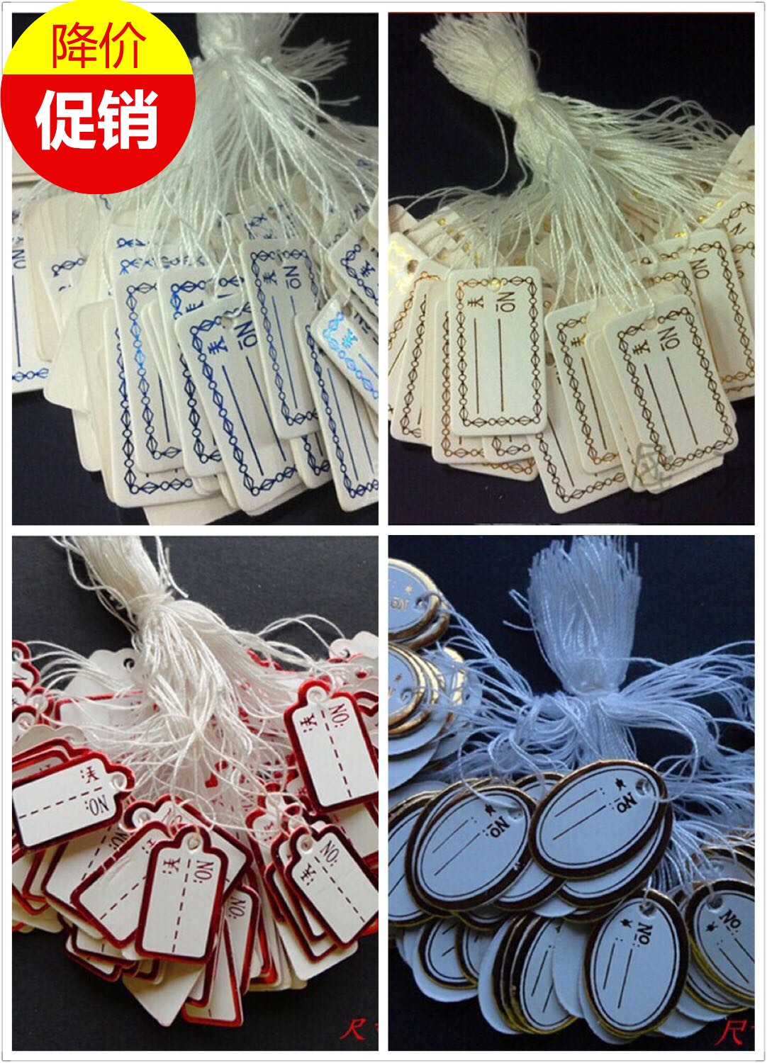 Handwritten Commodity Price Sign Jewelry Ornament Pendant Tag Cotton Thread Gold Silver Blank Sign With Cotton Rope 500 Only