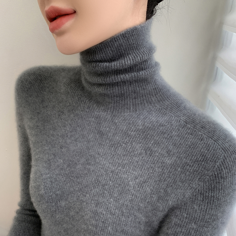 Goat High-Neck Slim-Fit Cashmere Sweater for Women, Striped Long-Sleeve Pullover Sweater, Base Layer Shirt Goat High-Neck Slim-Fit Cashmere Sweater for Women, Striped Long-Sleeve Pullover Sweater, Base Layer Shirt
