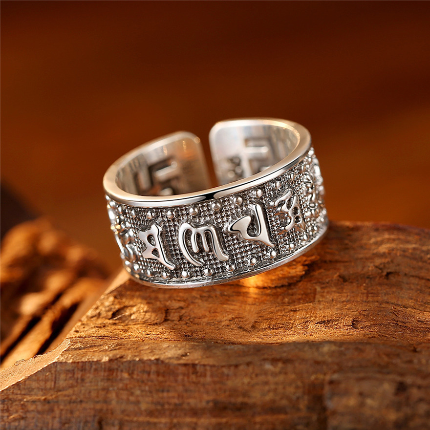 999 The silver ring of silver ring six words of vintage men opened to the same silver silver