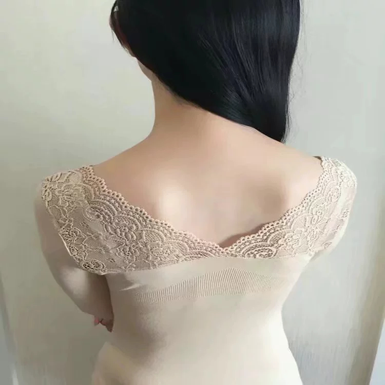 Mùa thu quần áo mỏng phần cổ chữ V ren body body áo đơn mảnh bó sát đáy áo cotton nhiệt đồ lót nữ