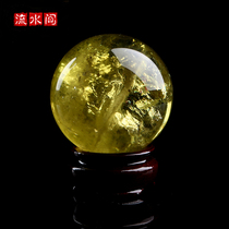 Yellow crystal ball ornaments between running water large pure natural simple modern home feng shui ornaments for fortune