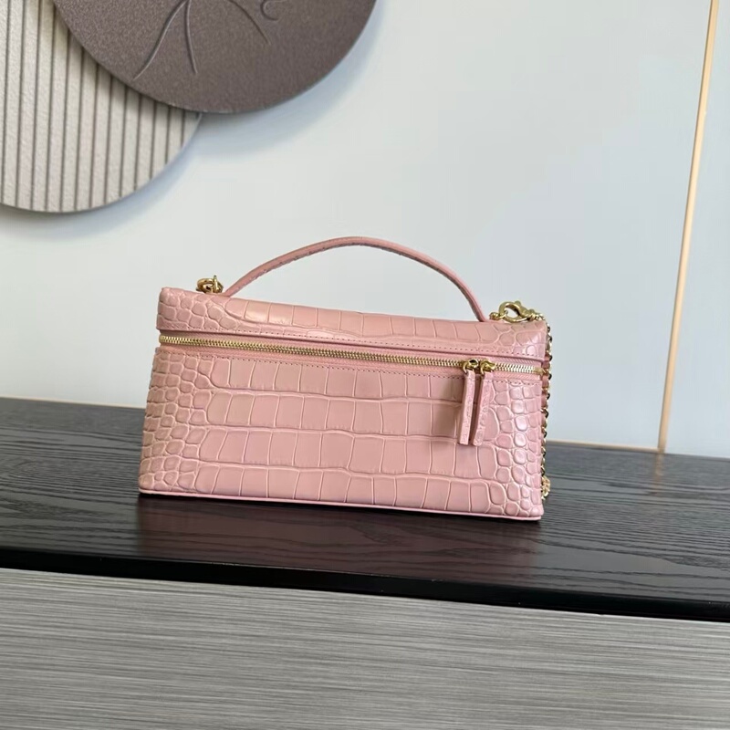 6/26A New Crocodile Pattern Cowhide Large Lunch Box Bag with High-End Handle, Box Bag, Hand-Held Shoulder Crossbody Bag