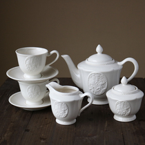 W1962 export European ceramic white French court Queen relief teapot coffee cup cup milk pot sugar jar