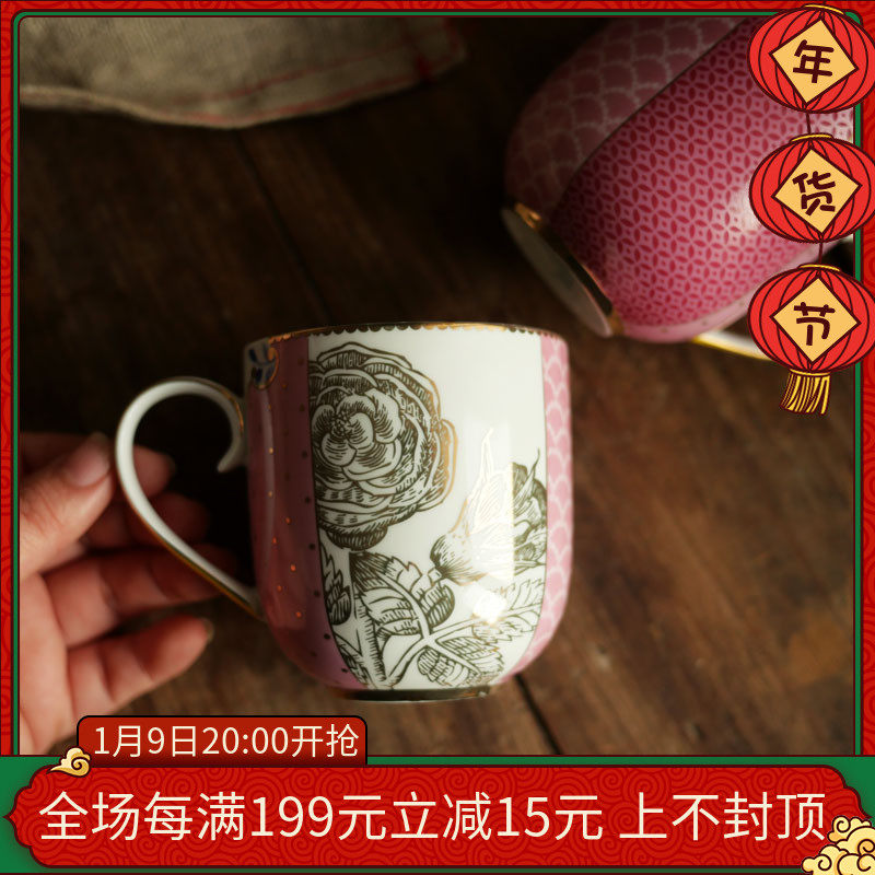 W1962 Dutch pip New bone china gold decorative Royal Collection Pink Peony trumpet mug tea coffee cup