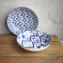 W1962 export European ceramic under glaze green pattern deep plate Gothic dark grain non-slip outer wall