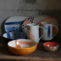 W1962 British MS hand-painted underglaze ceramic hand pinched irregular abstract graffiti oversized plate large bowl kettle