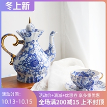 W1962 Russian imported Lomonosov Royal ceramic Phoenix song high end blue and white porcelain tea cup saucer teapot set