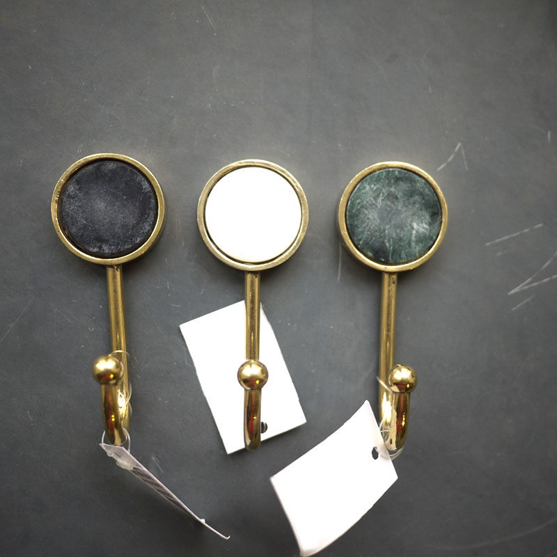 W1962 India imported hand-polished marble metal inlay wall hook clothes hook bathroom hook