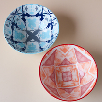 W1962 export British Bohemia Orange blue watercolor totem twill non-slip bowl Bowl soup bowl rice bowl