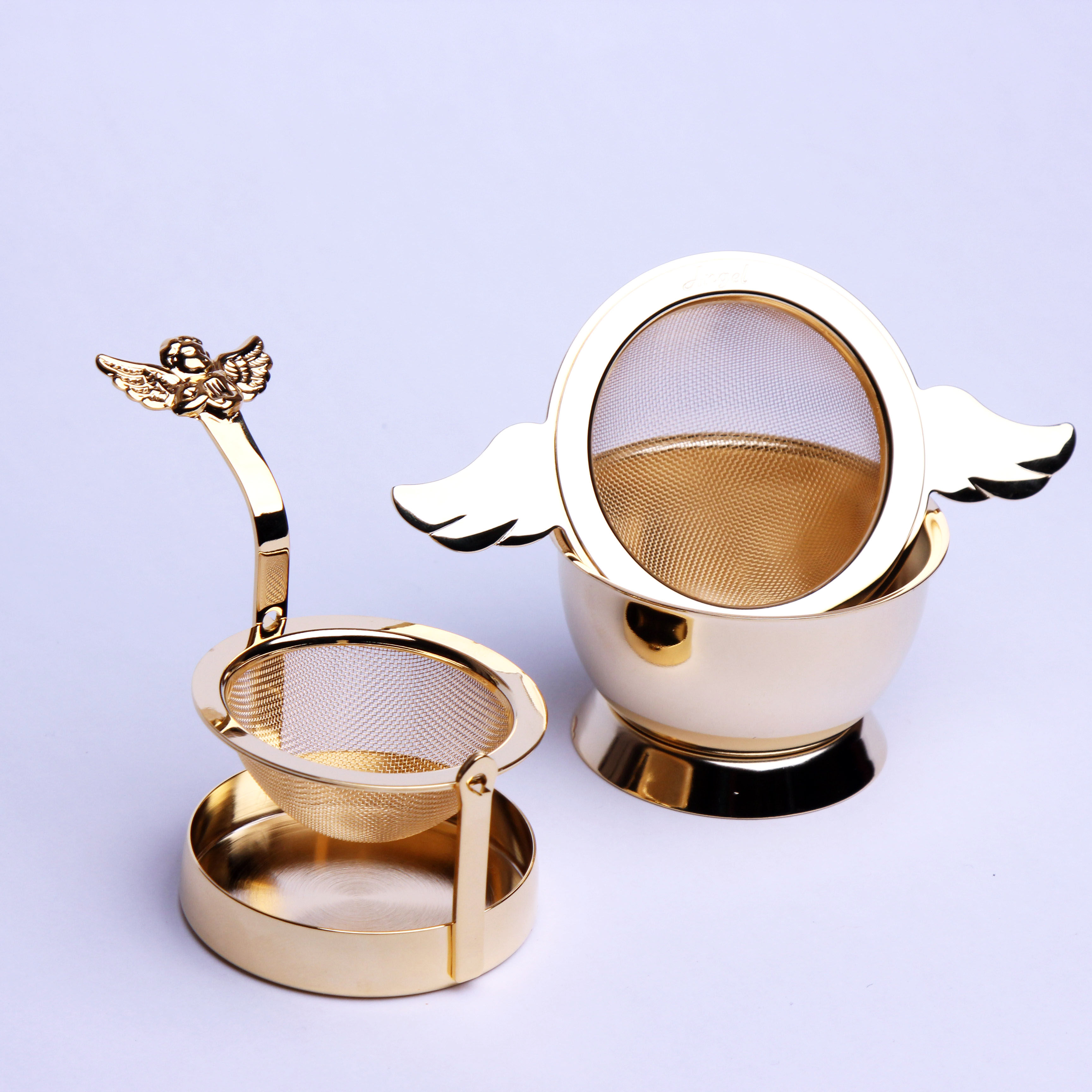 W1962 Japan imported gold stainless steel European classic angel tea leak filter net English afternoon tea