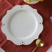W1962 export European White French court lace hollow out dinner plate Western food steak plate 10 inch plate