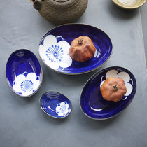  W1962 Exported to Japan hand-painted underglaze color blue white and white plum plate Japanese plate set plate flavor plate tableware