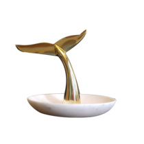 W1962 Indian imported handicraft Nordic marble brass whale tail large tray storage ornaments