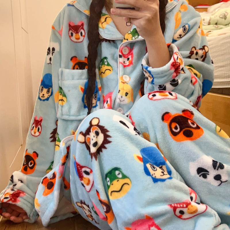 Islander Animal Crossing: New Horizons Pajamas for Women, Winter Coral Fleece, Thickened and Plush, Cute Cartoon Plush Loungewear