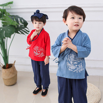 Childrens Hanfu Children Chinese Style Antiquities Book Childrens Clothing Spring and Autumn Boys Cotton and Linen Suit