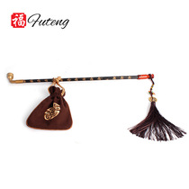 New copper material long pole nostalgia for old retro jade mouth dry smoke rod Ji Xiaolan black rod with cigarette bag hanging decoration item smoke tool