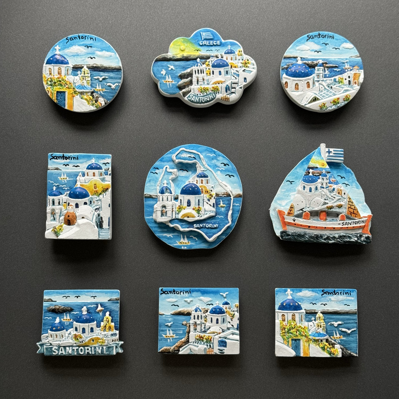 [in Stock] Greece Santorini Fira Grandpa's Hand-Painted Fridge Magnet Travel Souvenir Aegean Sea